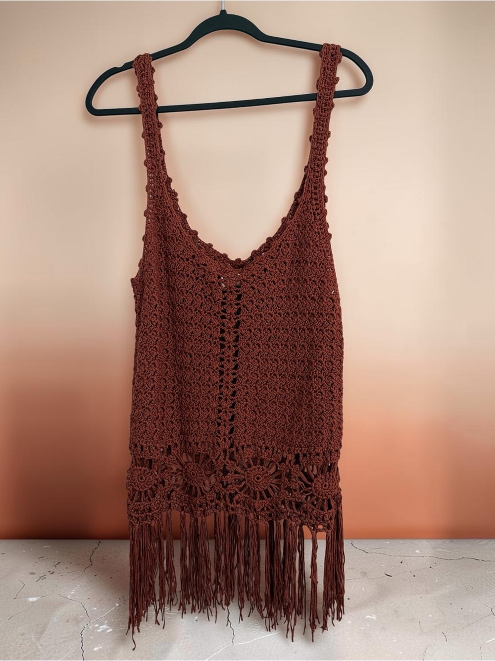 Daytrip Crochet Fringe Tank Top in Rust Brown - Picture 5 of 6